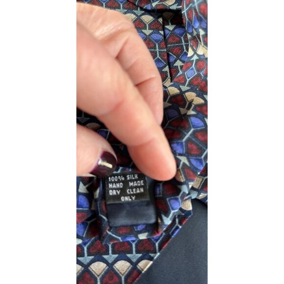 Vintage Men’s J. Garcia Abstract Geometric Tie All 100% Silk Purple Maroon Black - Picture 4 of 5